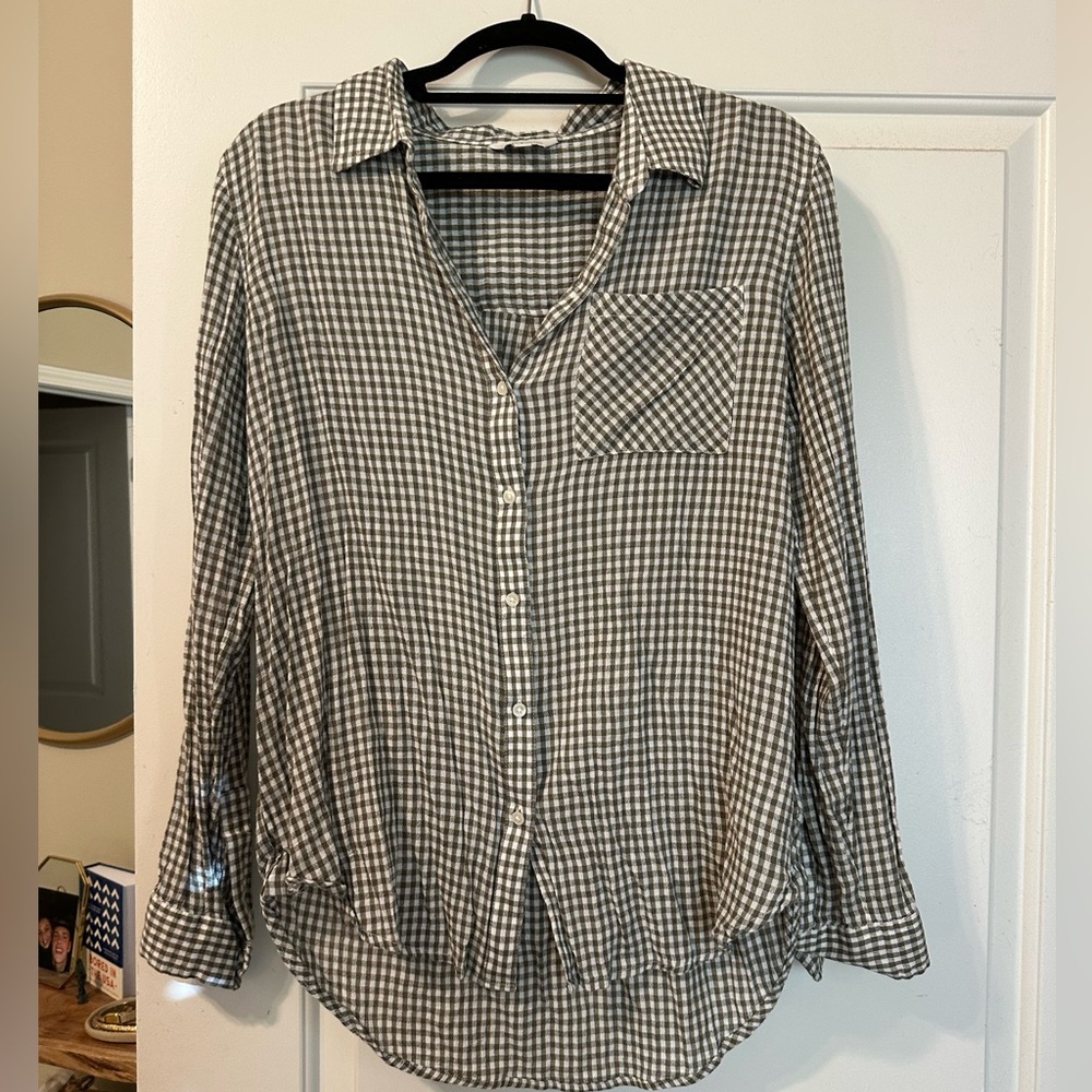 Lucky Brand Green and White Gingham Button-Up Shirt